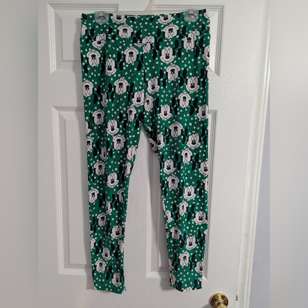 LuLaRoe Disney-Green and White Minnie Print Leggings